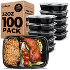 100 Pack (200-Piece)32 oz Meal Prep Containers,2-Compartment Reusable Food Storage Containers with Lids,Microwave Freezer Dishwasher Safe,Sturdy Leakproof&BPA Free Bento Box for To Go Take Out