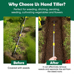 Garden Hand Tiller Cultivator, 4-Tine Adjustable Long Handle