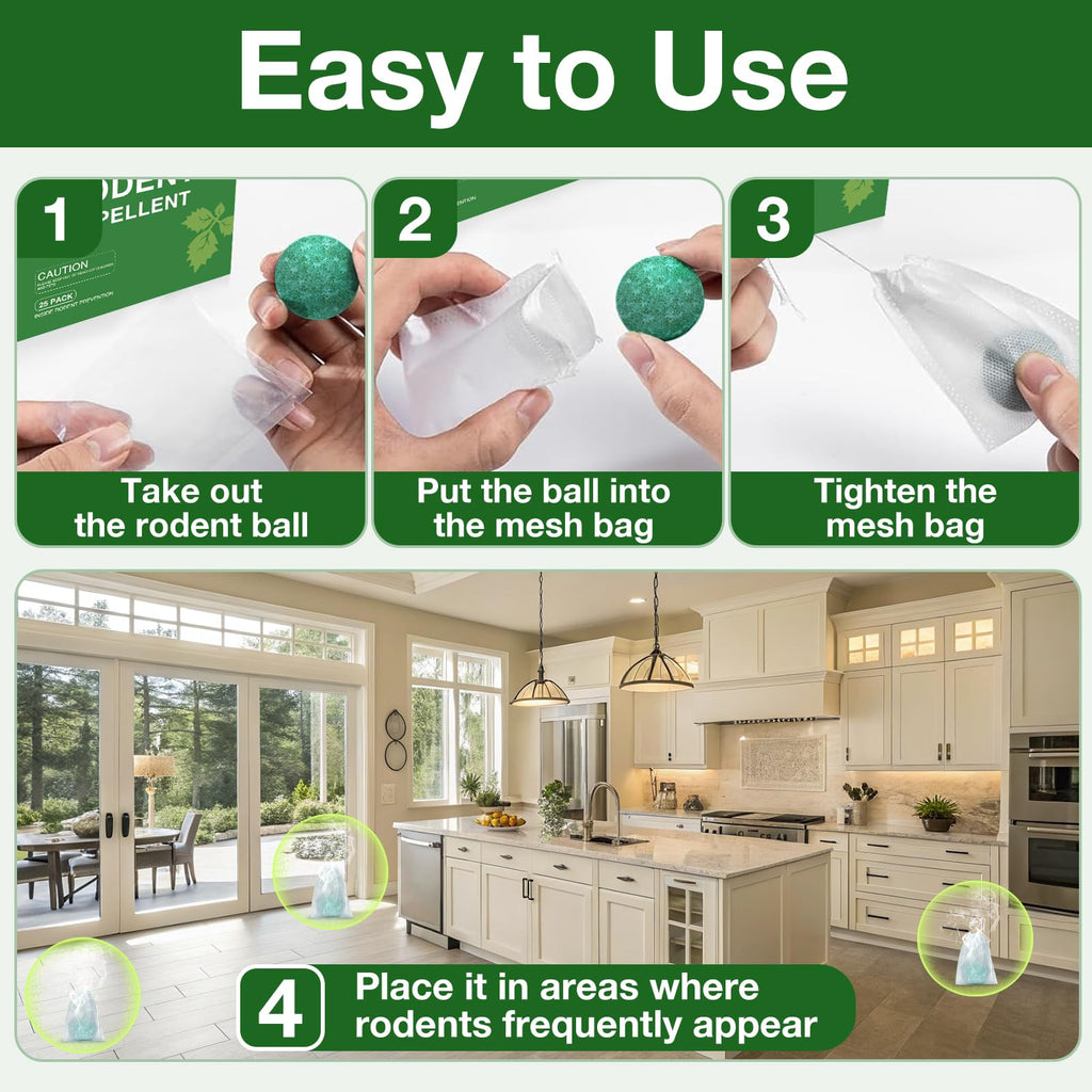 Mouse Rodent Repellent,25 Pack Peppermint Oil Mouse Traps for Rat Mice, Ant, Roach, Spider, Squirrel, Nature Mouse Deterrent for Indoor Outdoor Use, for Garden & Home, Family & Pet Safe GR