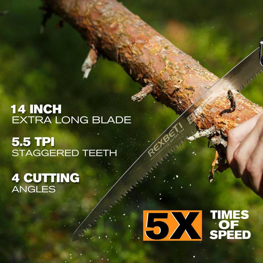 REXBETI 14-Inch Camping Saw, Extra Long Folding Hand Saw for Tree Trimming