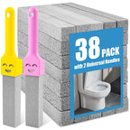 38 Pack Pumice Stone with 2 Handles, Toilet Bowl Cleaner Ring Remover, Pumice Stone for Toilet Cleaning, Bathtub, Grill, Pool, Sinks, Stove Grates - Reusable Scouring Stones Cleaner