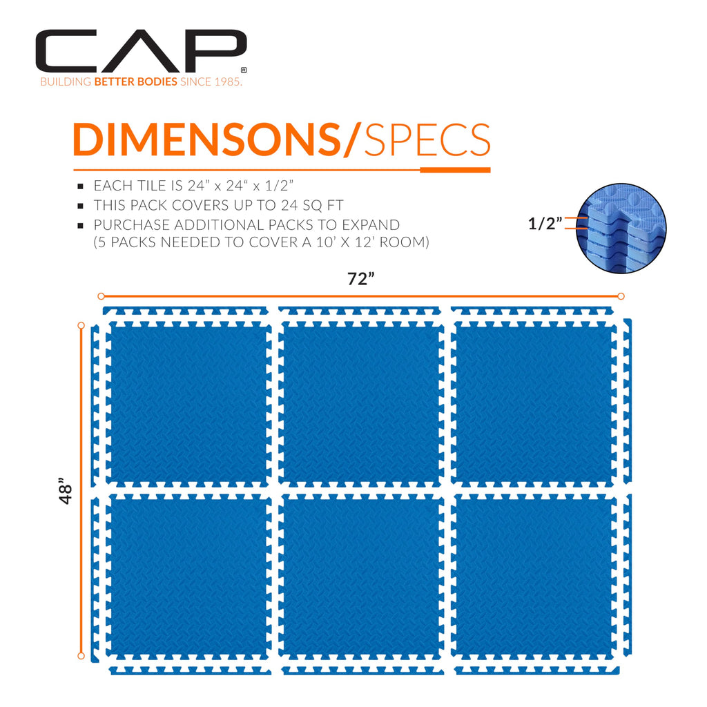 CAP Barbell 1/2-Inch Interlocking EVA Foam Exercise Puzzle Mat Home Gym Flooring - 1 Pack | 24" x 24" x 1/2" | Diamond Pattern - Blue