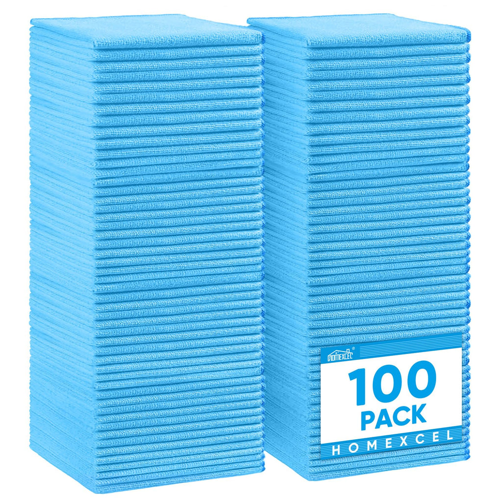HOMEXCEL Blue Microfiber Cleaning Cloth 100 Pack, Microfiber Towel for Cars, Lint Free, Scratch-Free, Highly Absorbent, and Cleaning Rags for House, Window and Glass, Cars, TV Screen 11.5 X11.5 inch