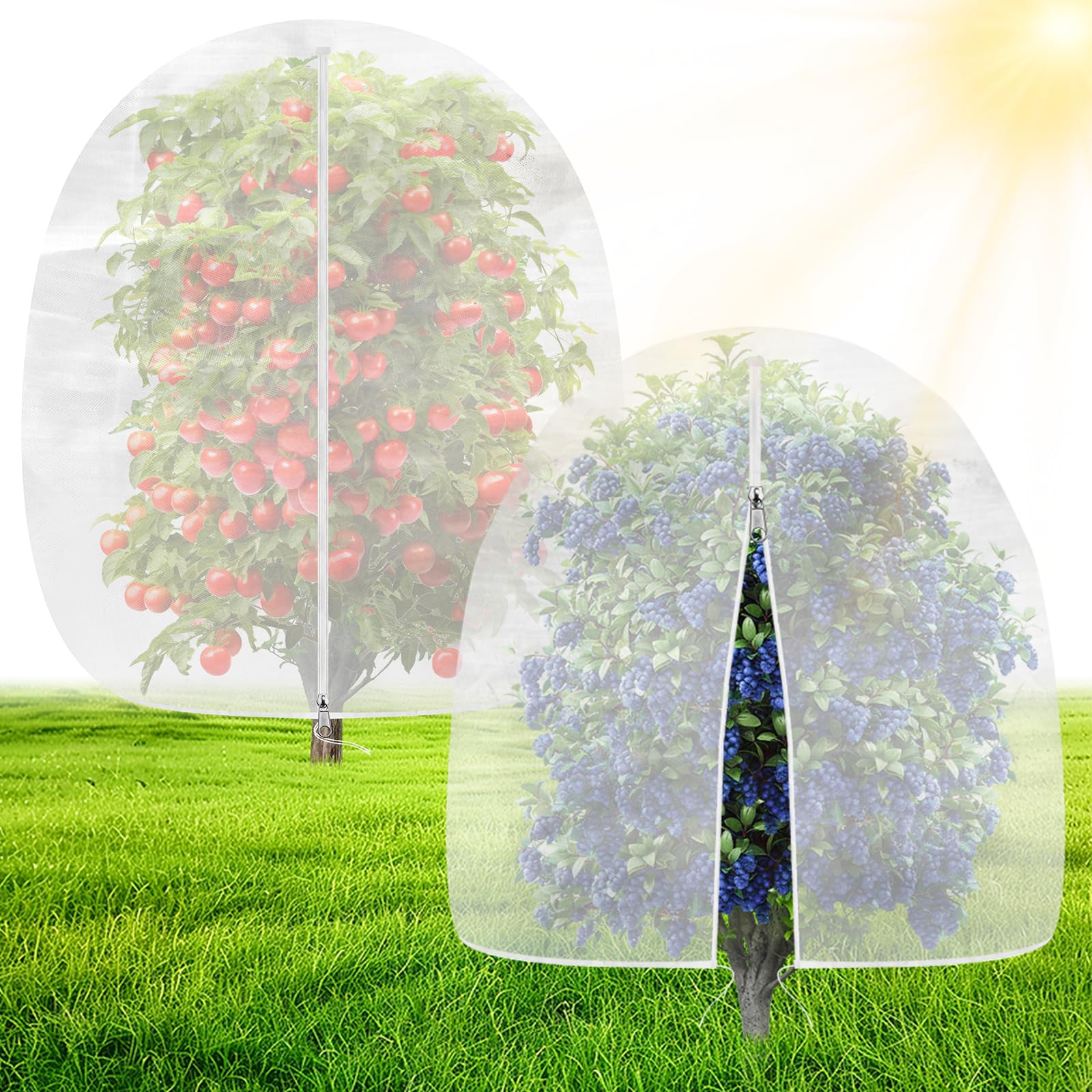 OZMI Bird Netting for Garden, 6 x 6 FT Blueberry Bush Netting Cover with Zipper, Drawstring Reusable Mesh Plant Protector for Shrubs Bush Fruit Tree Potted (2 Pack)