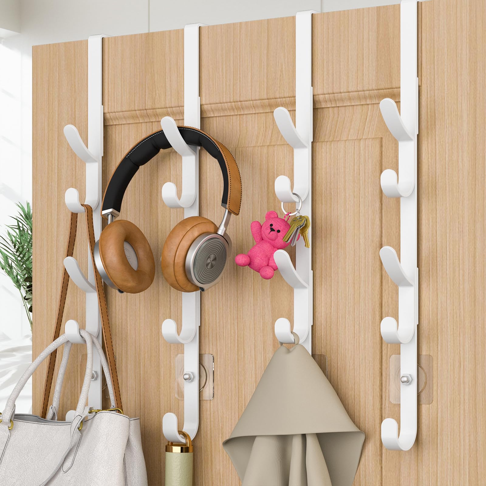 Kaiferty Over the Door Hooks, Metal Door Hooks for Hanging, Over the Door Purse Organizer for Coat Hanger, Back of Shower Door for Hanging Towel Rack Clothes, Hat, Bathroom, Closet (White-4Packs)