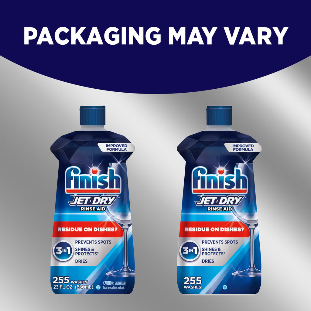Finish Jet-Dry Dishwasher Rinse Aid, Compatible with Dishwasher Detergent, Prevents Spots & Residues, Dries, Shine & Protects, 23 oz, 225 Washes. (Pack of 3)