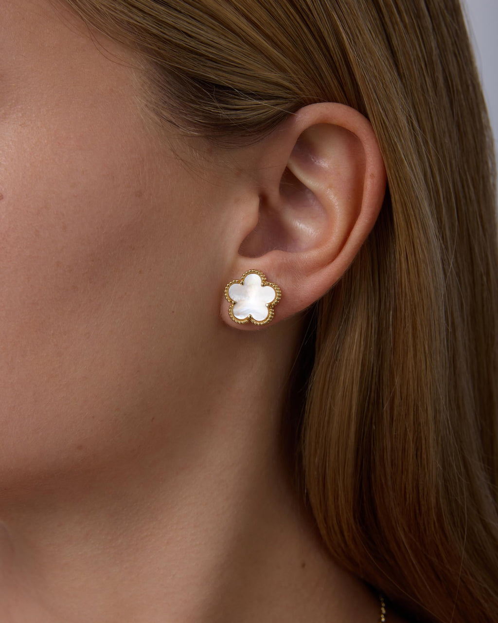 PAVOI Pearl Clover Stud Earrings, Yellow Gold, Size 13 Millimeters, Pearl