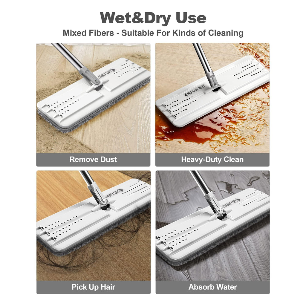 JOYMOOP Mop Replacement Pads, 4-Pack 13" × 4.9" Microfiber Flat Mop Refills, Dual Grey & Stripe Pads for Wet & Dry Cleaning, Fits JOYMOOP Mop Head Refills, Machine Washable, Durable, Scratch-Free