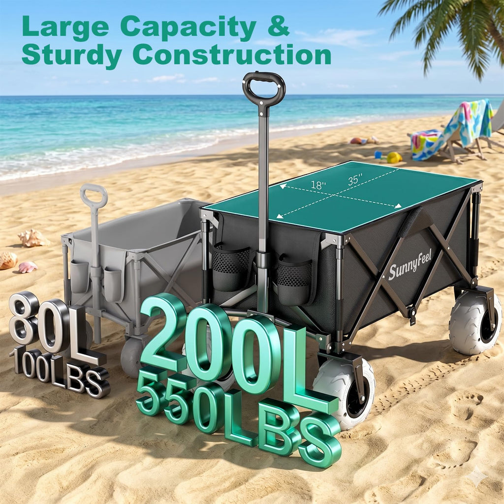 SUNNYFEEL 550LBS Beach Wagon with Big Wheels for Sand - 200L Heavy Duty