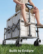 MEUIS Collapsible Wagon Cart with Wheels - 250LBS Heavy Duty Folding Wagon for Groceries Shopping Outdoor Apartment Portable Foldable Utility Grocery Trolley, Black, L
