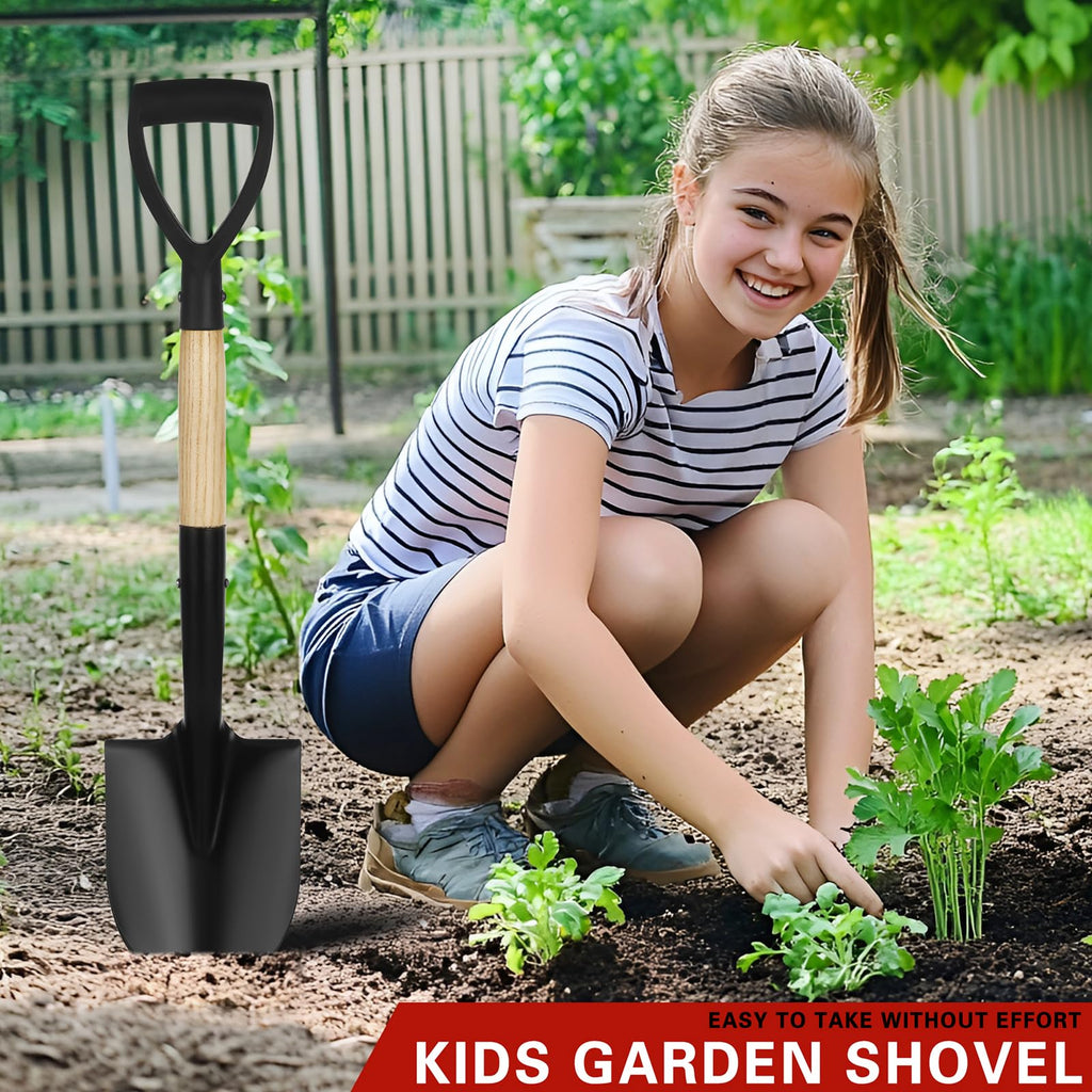 28-Inch Mini Garden Shovel with D-Grip Handle, Kids Small Shovel, Alloy Steel Head & Wooden Shaft for Car Emergency, Beach, Planting & Light Snow Duty
