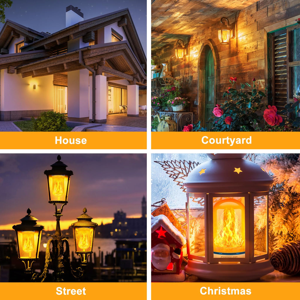 CPPSLEE Upgraded LED Flame Light Bulbs, 4 Modes Flickering Light Bulbs, E26 Base Fire Flame Bulb for Halloween Decorations Outdoor, Christmas Lights Patio Indoor Home Decor (Yellow, 2 Pack)