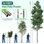VINGLI 26FT Manual Pole Saw for Tree Trimming, Extendable Tree Pruner, Sharp Steel Blade and Scissors, High Tree Branch Cutter with Lightweight 8 Fiberglass Long Handles, for Pruning Palms and Shrubs