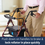 Medline Large Steel Bariatric Rollator Walker with Adjustable Handles, Padded Seat & Backrest, Burgundy, 500 lb. Weight Capacity, Foldable with Storage, 8" Wheels, Rolling Walker For Seniors & Adults
