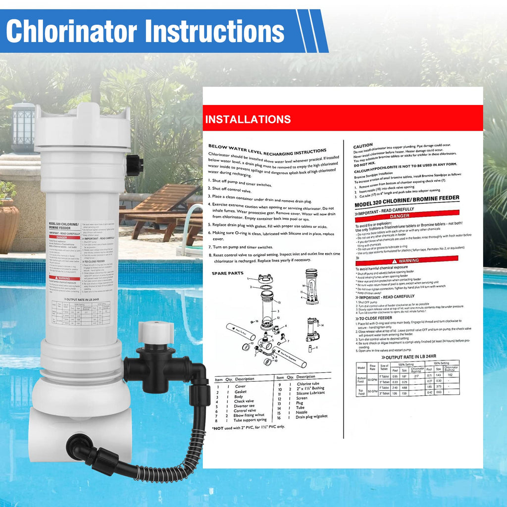 Upgraded 320 Pool Chlorinator Automatic Chlorine/Bromine Inline Feeder Compatible with pentair Rainbow 320 Chlorinator, R171096 Feeder for Various Online and Offline Pools and spa Centers