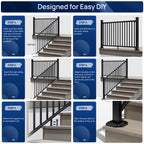 Egadis 36 in. H x 8 ft. W Aluminum Stair Railing Kit, Railings for Outdoor Steps, Black Textured AAMA 2604 Powder-Coat Finish Modular Rail System for Concrete Steps or Wooden Stairs(1 Post, 1 Panel)