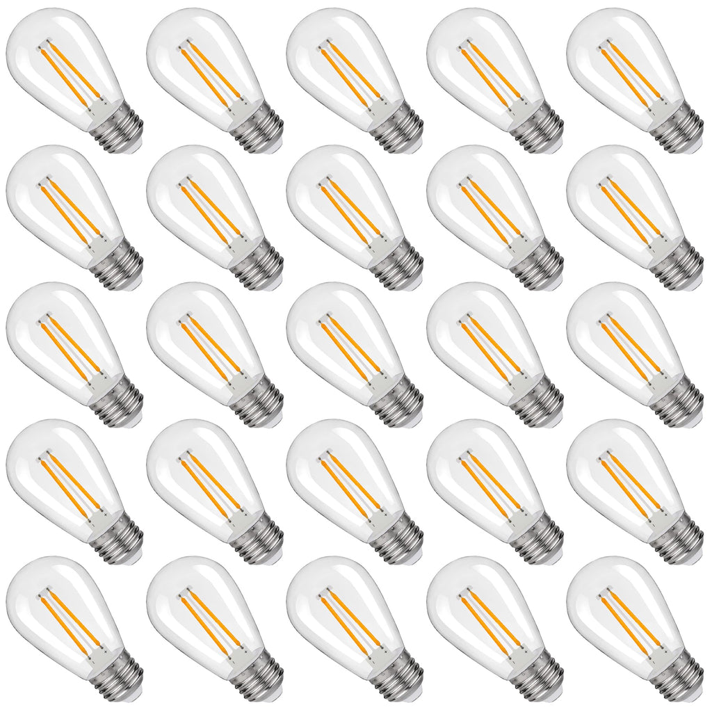 S14 Replacement LED Light Bulbs, Shatterproof & Waterproof 2W S14 LED Bulbs, Outdoor String Lights , E26 Base Patio Edison LED Light Bulbs, Warm White 2200K Plastic 150LM Non-Dimmable 25 Pack