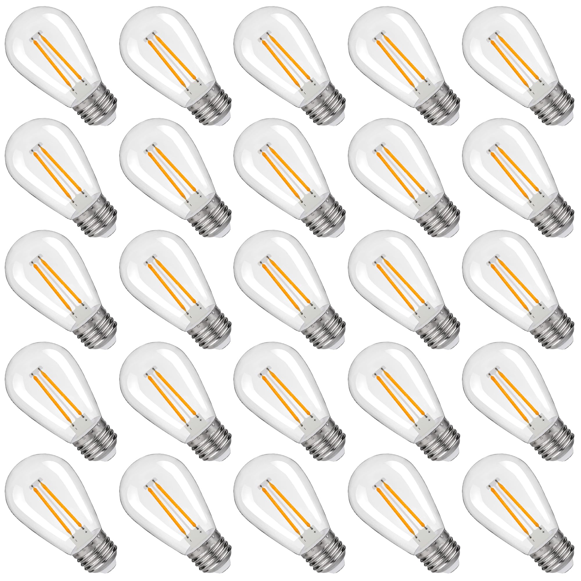 S14 Replacement LED Light Bulbs, Shatterproof & Waterproof 2W S14 LED Bulbs, Outdoor String Lights , E26 Base Patio Edison LED Light Bulbs, Warm White 2200K Plastic 150LM Non-Dimmable 25 Pack