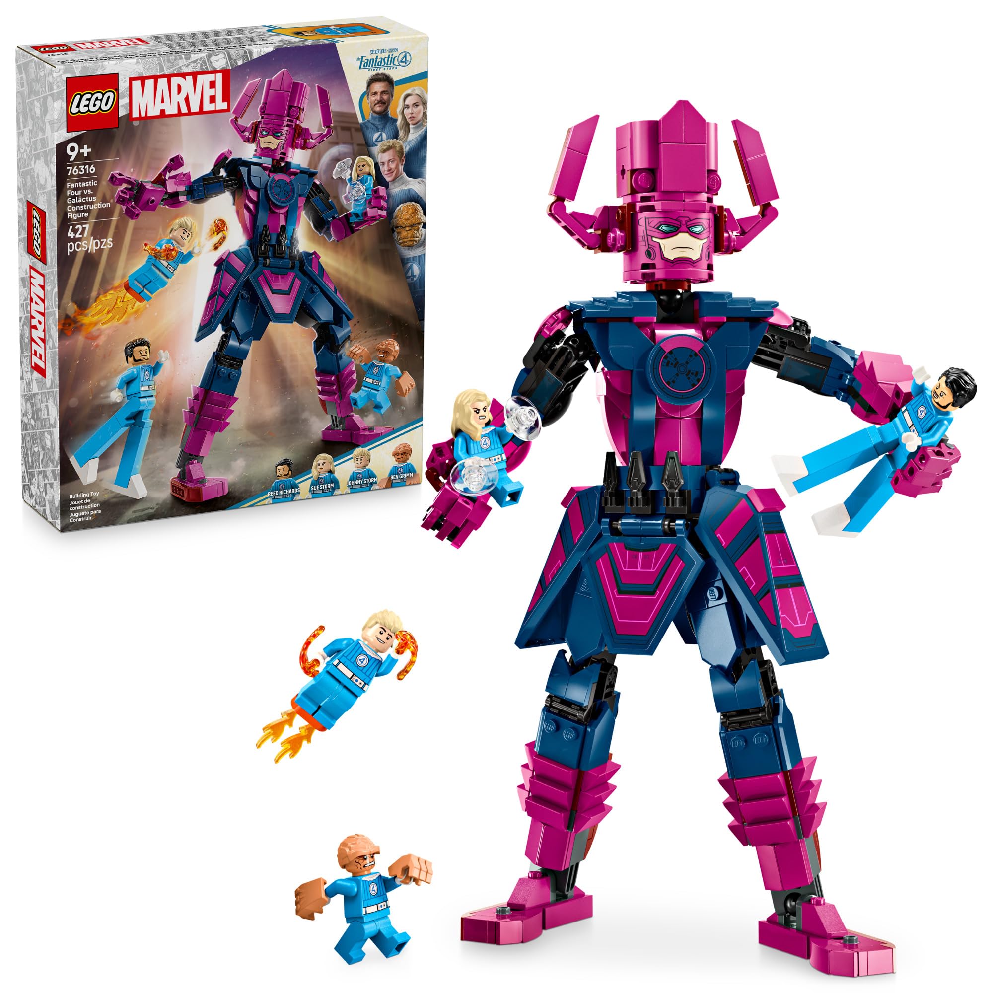 LEGO Marvel Fantastic Four vs. Galactus Construction Figure - Super Hero Building Toy - 4 Minifigures, Including The Thing, Invisible Woman and Human Torch - Gift for Kids, Boys and Girls, 9+ 76316