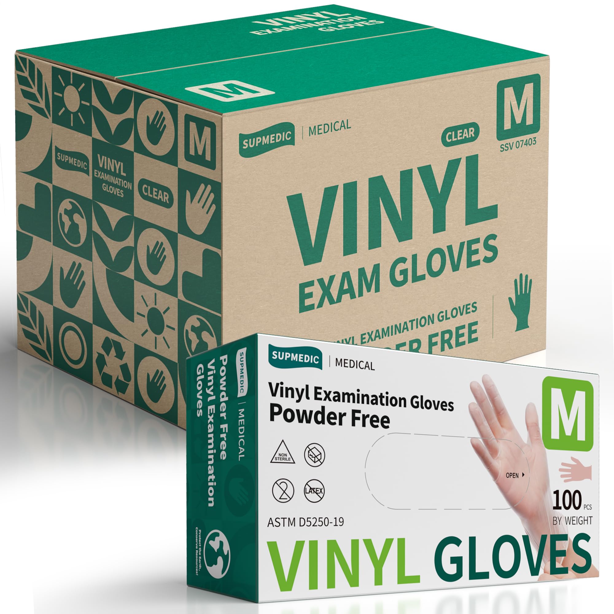Supmedic Vinyl Disposable Exam Gloves, Clear 4 Mil Powder-Free Latex-Free Medical Food-Safe Cooking Cleaning Glove, 1000 Pcs (Medium)