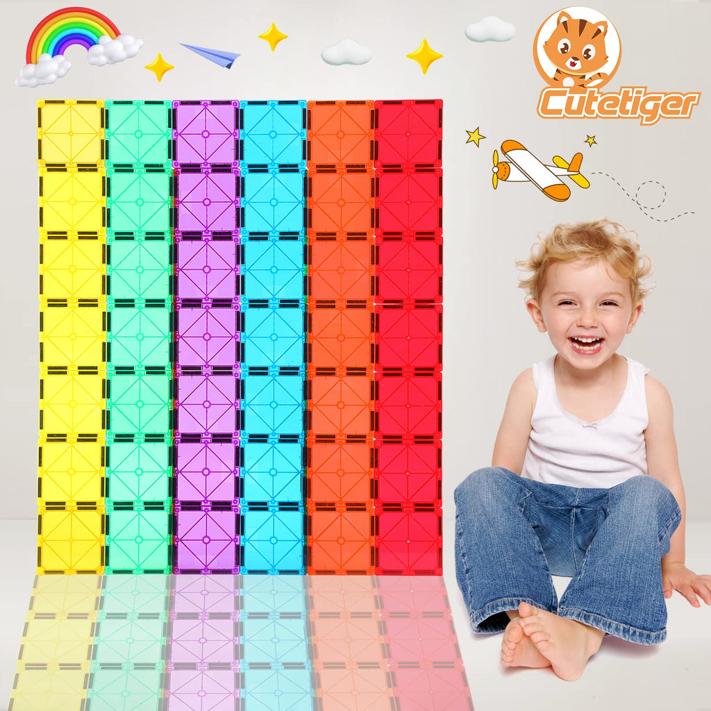 CuteTiger Magnetic Tiles, Magnet Tiles, Magnetic Building Blocks, Square Building Castle, Preschool Toys, STEM Stacking Construction Toys for Boys Girls 3 Years up