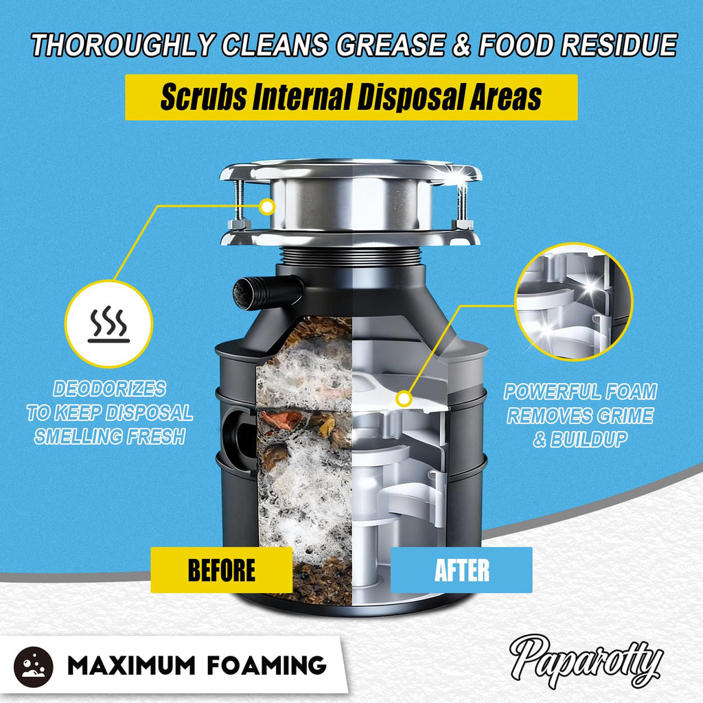 PAPAROTTY Garbage Disposal Cleaner Tablets, Deep Clean & Deodorizer Pods for Kitchen Sink Disposal, Help Remove Odor, Grease & Food Residue, Easy Monthly Maintenance