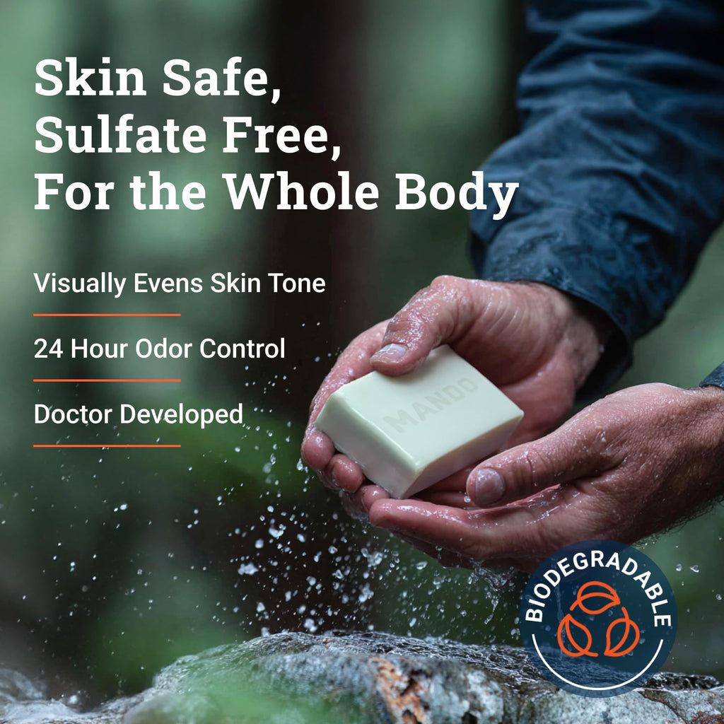 Mando Acidified Cleansing Bar - 24-Hour Odor Control - Removes Odor Better than Soap - Moisturizing Formula - SLS Free, Paraben Free - Safe For Sensitive Skin - Bourbon Leather