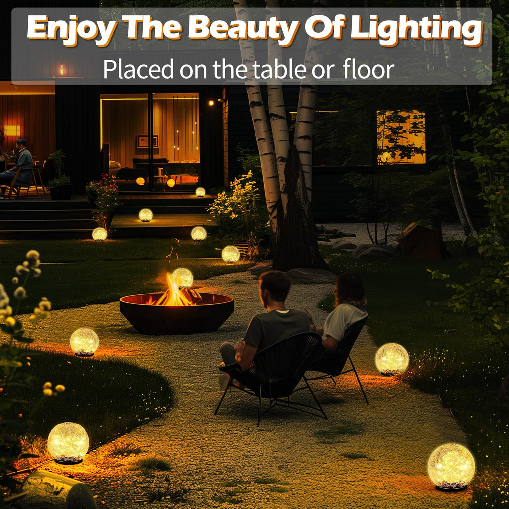 Coroor Garden Solar Ball Lights Outdoor Waterproof, 30 LED Cracked Glass Globe Solar Power Ground Lights for Path Yard Patio Lawn, Christmas Decoration Landscape Warm White(2 Pack 3.9'')