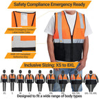 AYKRM 2 Pockets Orange black custom Mesh High Visibility Reflective Safety Vest for men & Women ANSI/ISEA 107 Standards