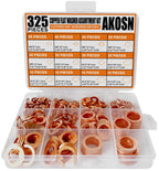 325 PCS Crush Copper Washers Assortment Kit; 10 Size Flat Sealing Copper Washers (M5-M14) for Electronic, Automotive, Motorcycles, Marine and Mechanical Use