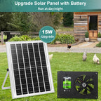 Solar Powered Fan with Battery Run Day/Night,15W Solar Fan for Chicken Coop