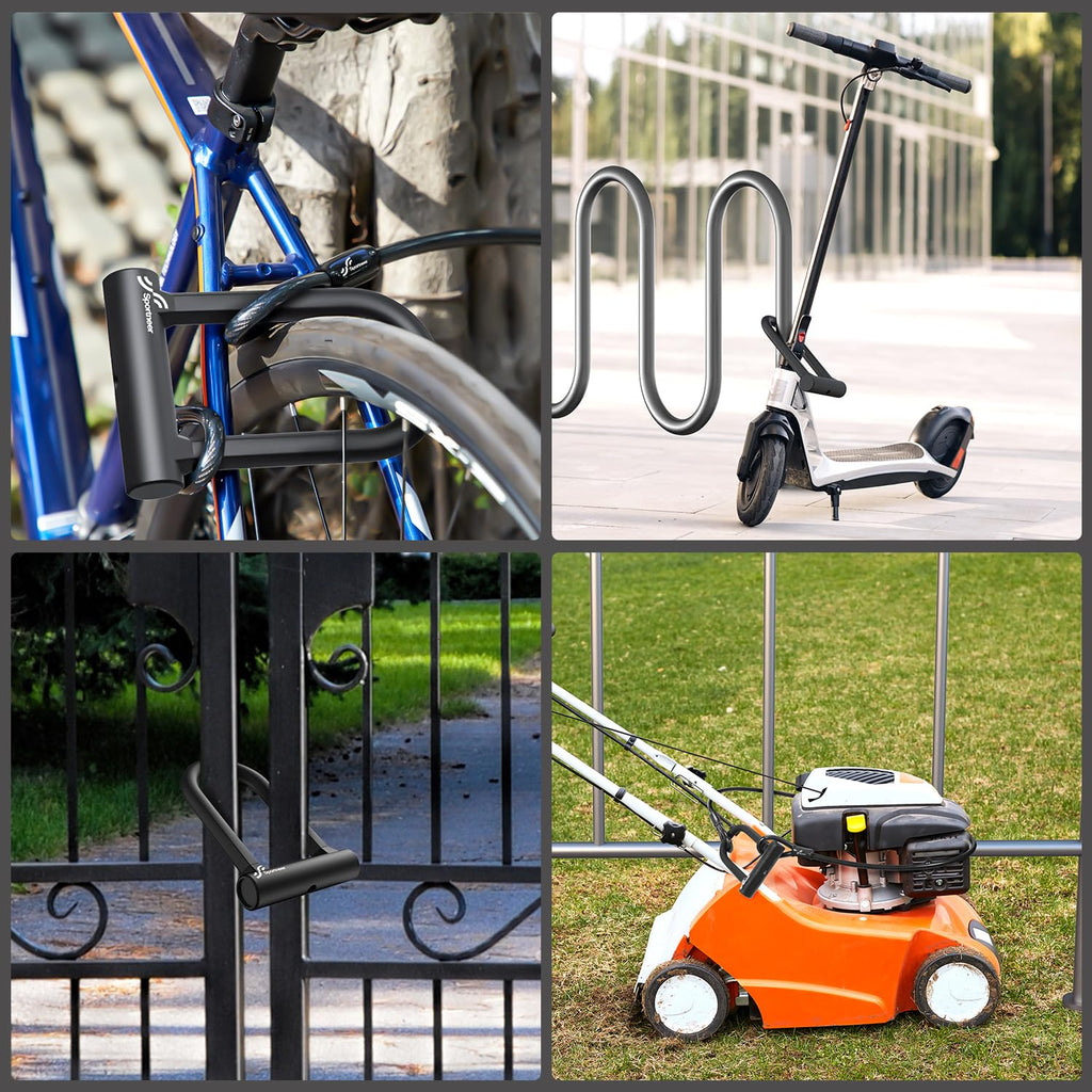 Sportneer Bike Lock: Heavy Duty Anti Theft Bike U Lock with 5ft Security Steel Cable - 17mm Shackle Bicycle U-Locks with 2 Keys & Mounting Bracket for Road Mountain Bike, Size 7.76''x5.02'', 1.64lb