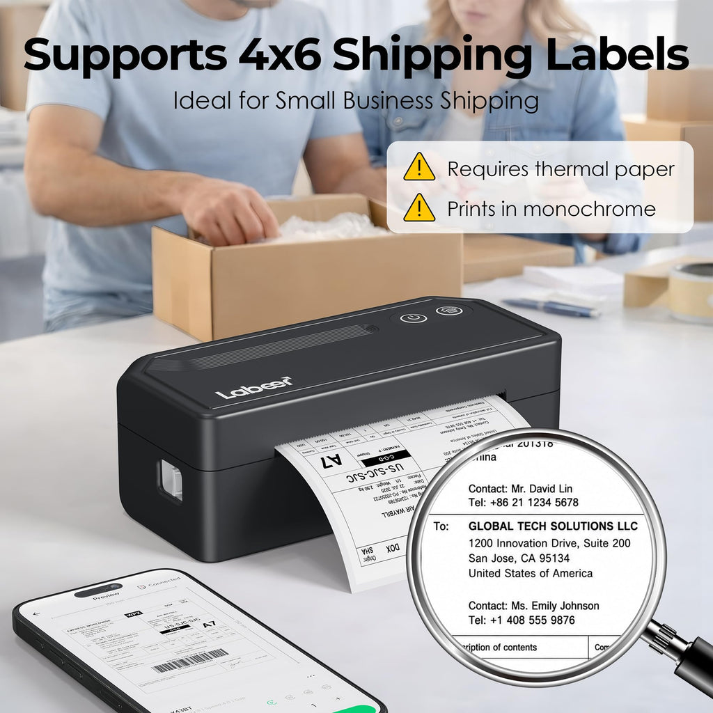 Labeer Bluetooth Thermal Shipping Label Printer, Wireless 4x6 Label Printer