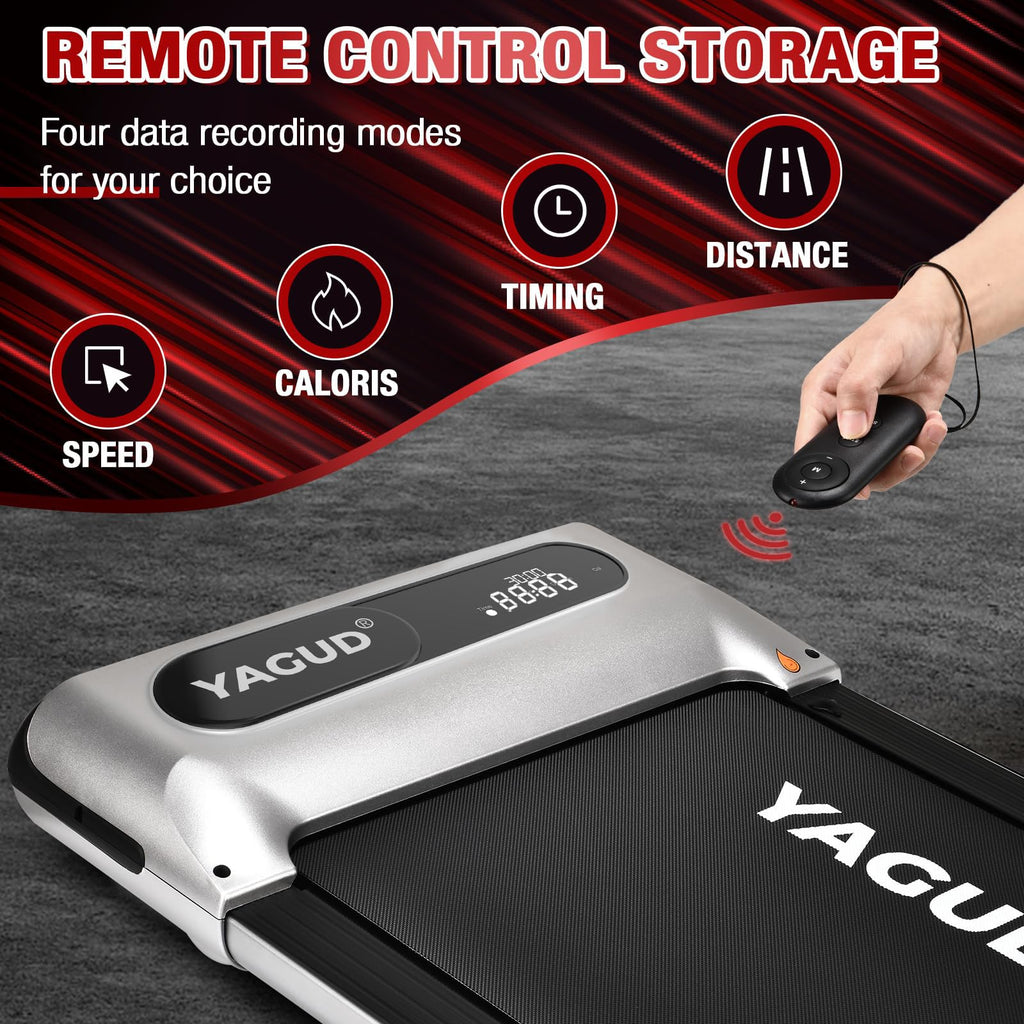 Yagud Under Desk Treadmill, Walking Pad for Home and Office, 2.5 HP Portable Walking Jogging Running Machine with Remote Control and LED Display, Silver