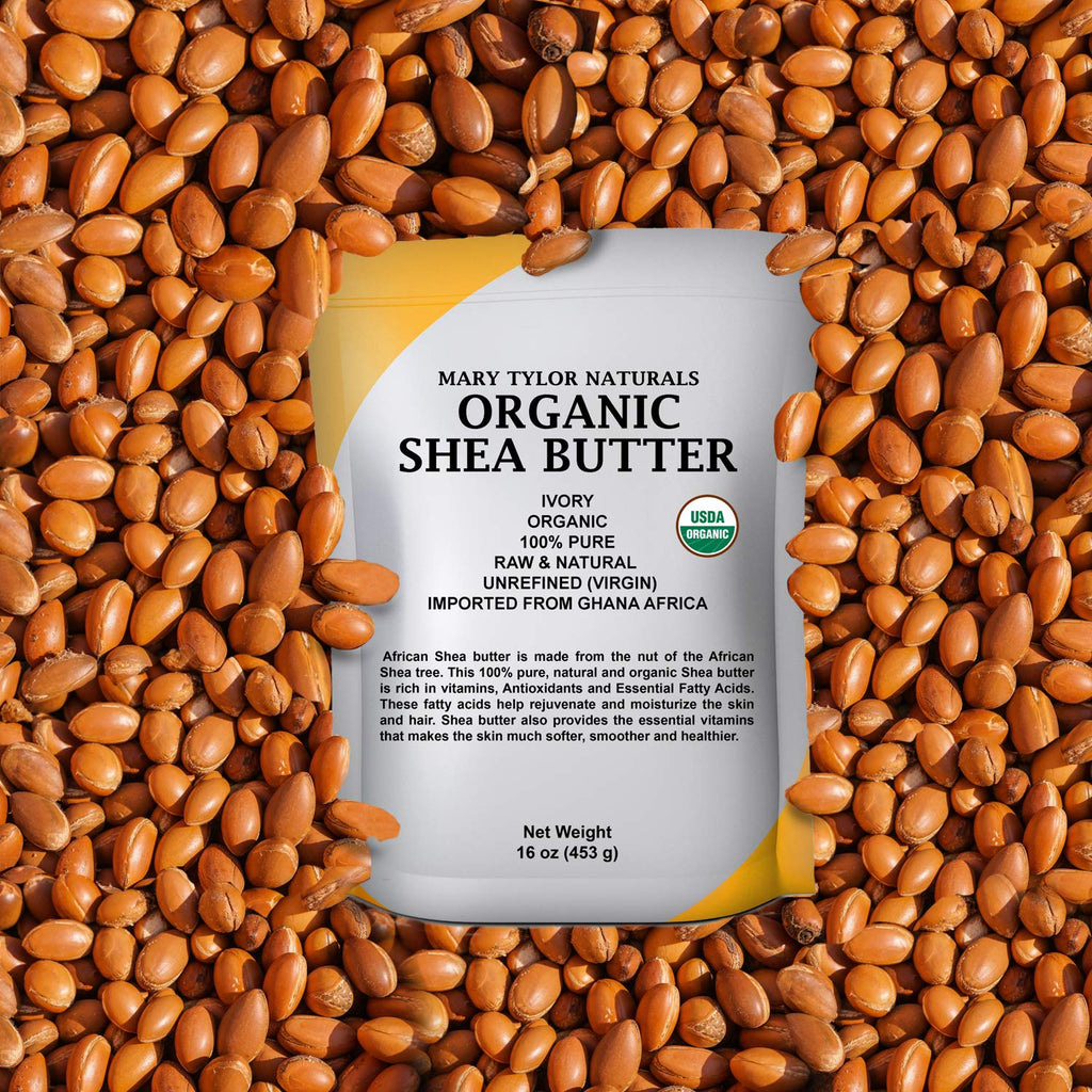 Mary Tylor Naturals Organic Shea Butter 1 lb — USDA Certified Raw, Unrefined, Ivory From Ghana Africa — Great for Hair, Skin and all your DIY Projects