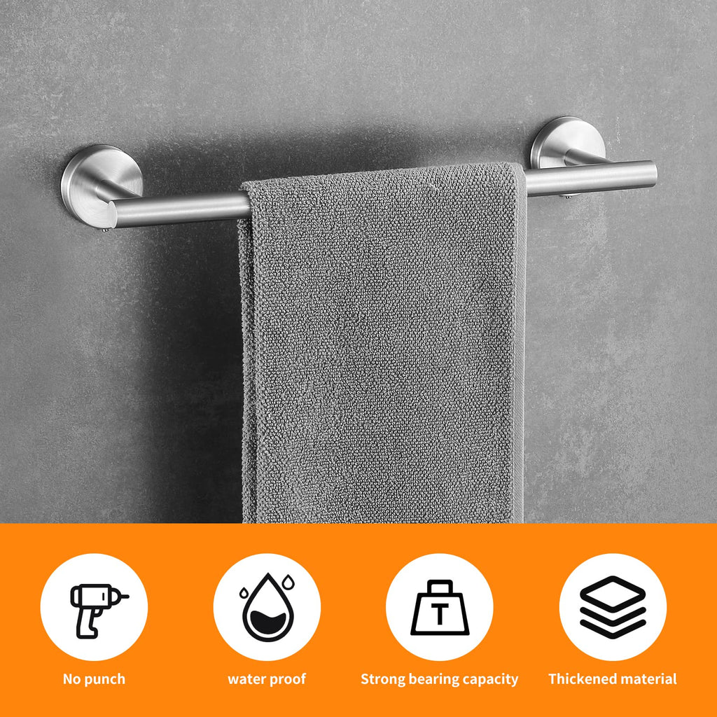 Hinmood Towel Bar Set Brushed Nickel, Bathroom Towel Ring Set 5pcs Including 2pcs 16'' Tower Bar, Towel Ring and 2 PCS Towel Hooks