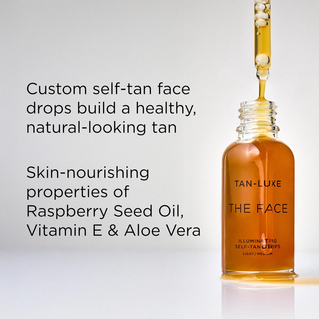 Tan-Luxe The Face, Illuminating Self Tan Drops, Custom Face Tanner for a Natural Looking Glow, Skincare Benefits, Mix with Moisturizer or Serum, Cruelty-Free, 1.01 fl. oz