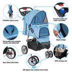 LEMY Pet Stroller,3 Wheels Dog Cat Stroller for Small Medium Dog Cats Carrier Jogger Travel Foldable Puppy with Storage Basket and Cup Holder(Blue)