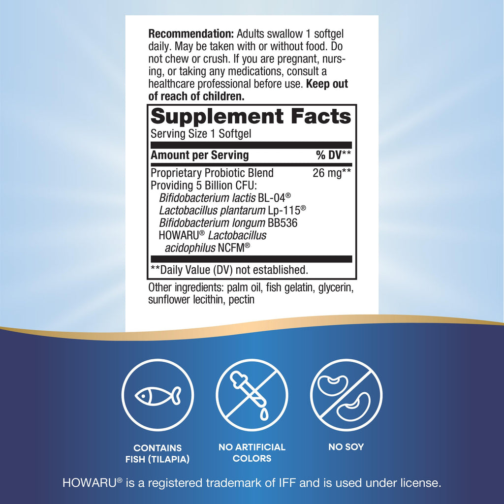 Nature's Way Pearls Max Potency Probiotic for Men and Women, Supports Digestive, Immune, Colon Health*, 5 Billion Live Cultures, No Refrigeration Required, 30 Softgels