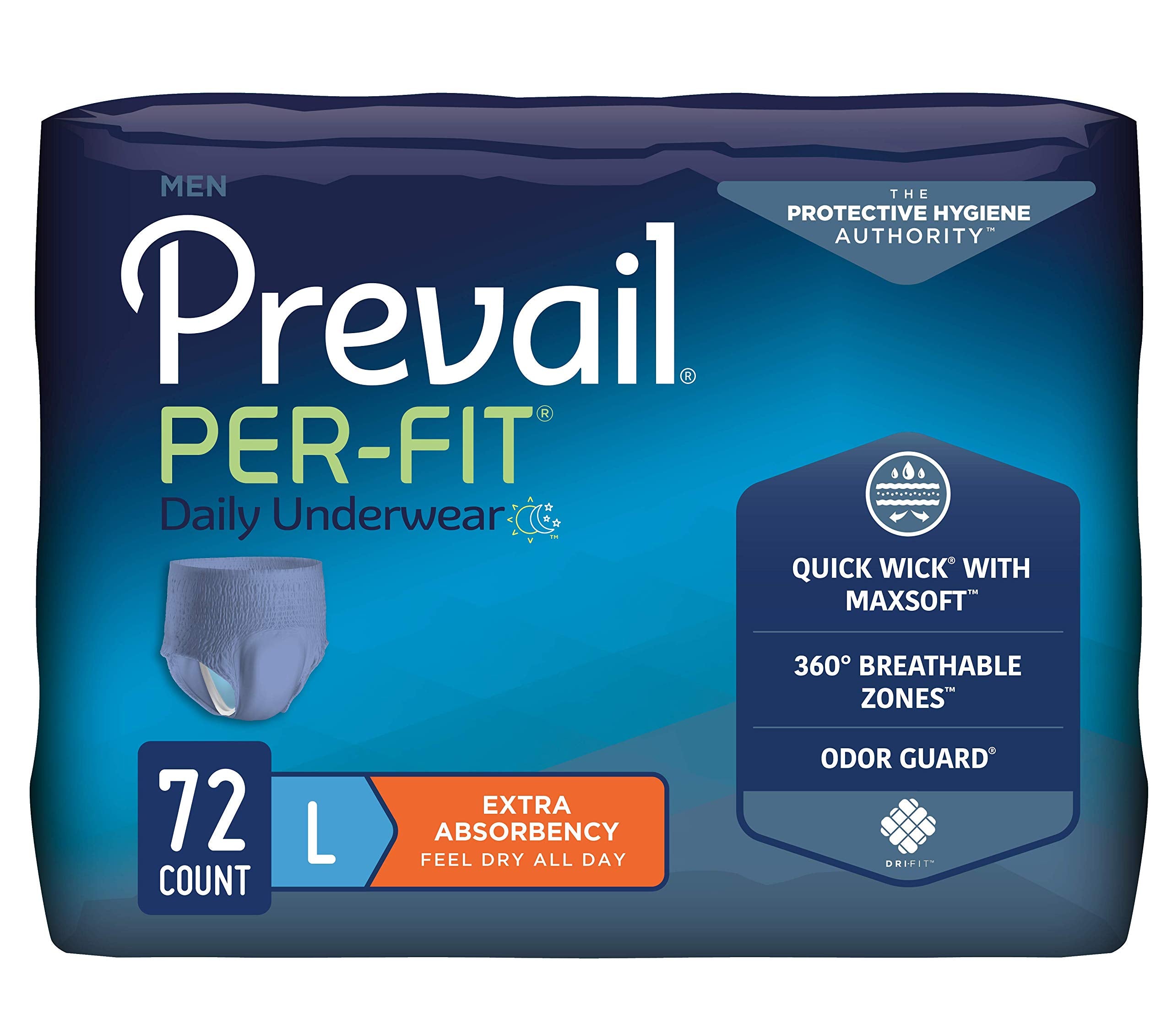 Prevail Per-Fit for Men Daily Protective Underwear - Pull-up Disposable Adult Diaper for Men - Extra Absorbency - Large - 72 Count (4 Packs of 18)