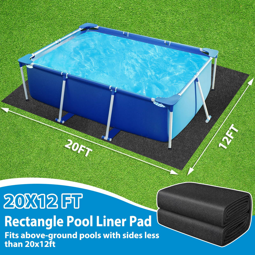 Thickened Pool Liner Pad for Above Ground Pool, 20’x 12’ Rectangle Under Pool Mat Padding, Pool Ground Pad Mat Under Pool for Pool Bottom, Prevent Punctures, Extend Liner Life