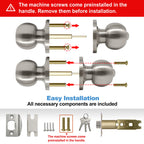 BESTTEN [2 Pack] Entry Door Knob with Lock, Keyed Different Door Lock for Exterior Door and Front Door, Standard Ball, Satin Nickel