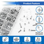 smseace 225Pcs Silver Nuts and Bolts Assortment Kit 12-Sizes M4/M5/M6 Nut Bolt Washer Assortment Kit for Machinery, Furniture, Automotive, Motorcycle Repairs