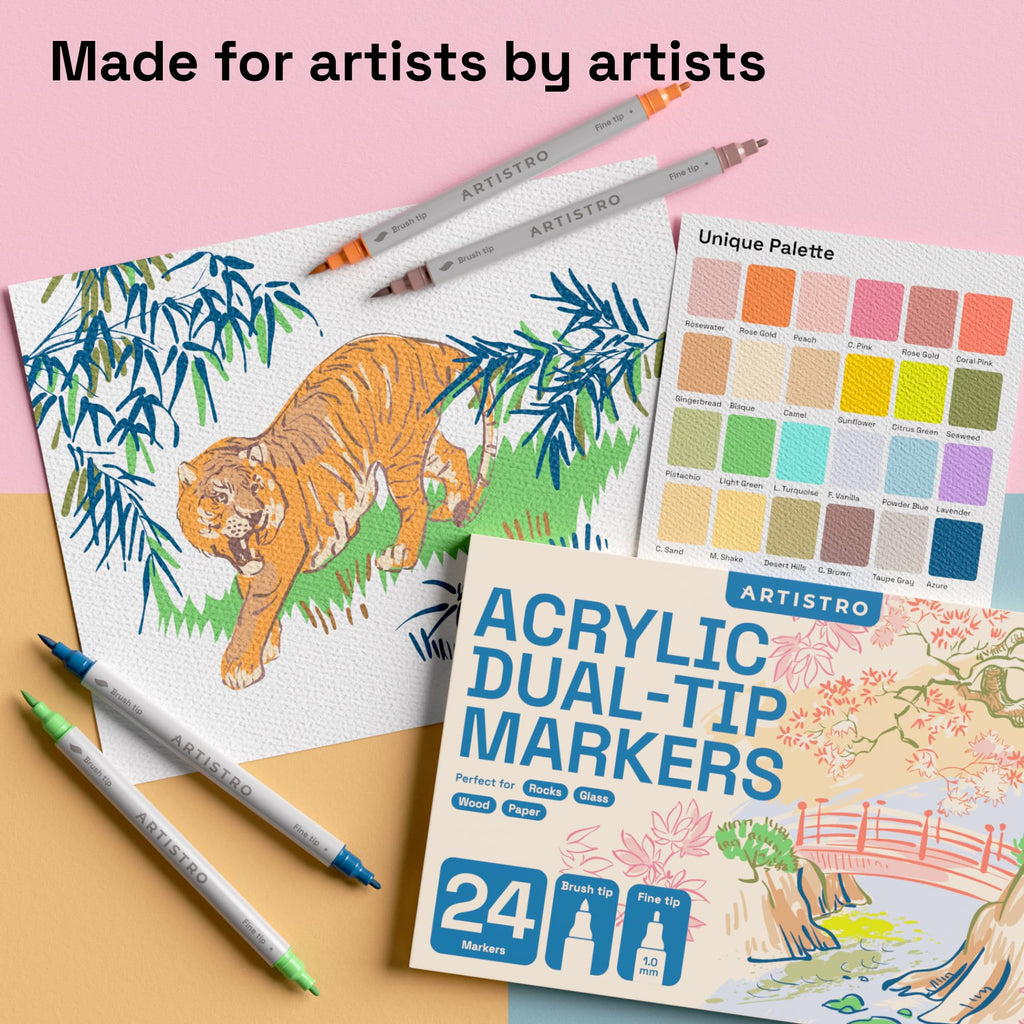 ARTISTRO 24 Pastel Dual-Tip Acrylic Paint Marker Pens for Drawing