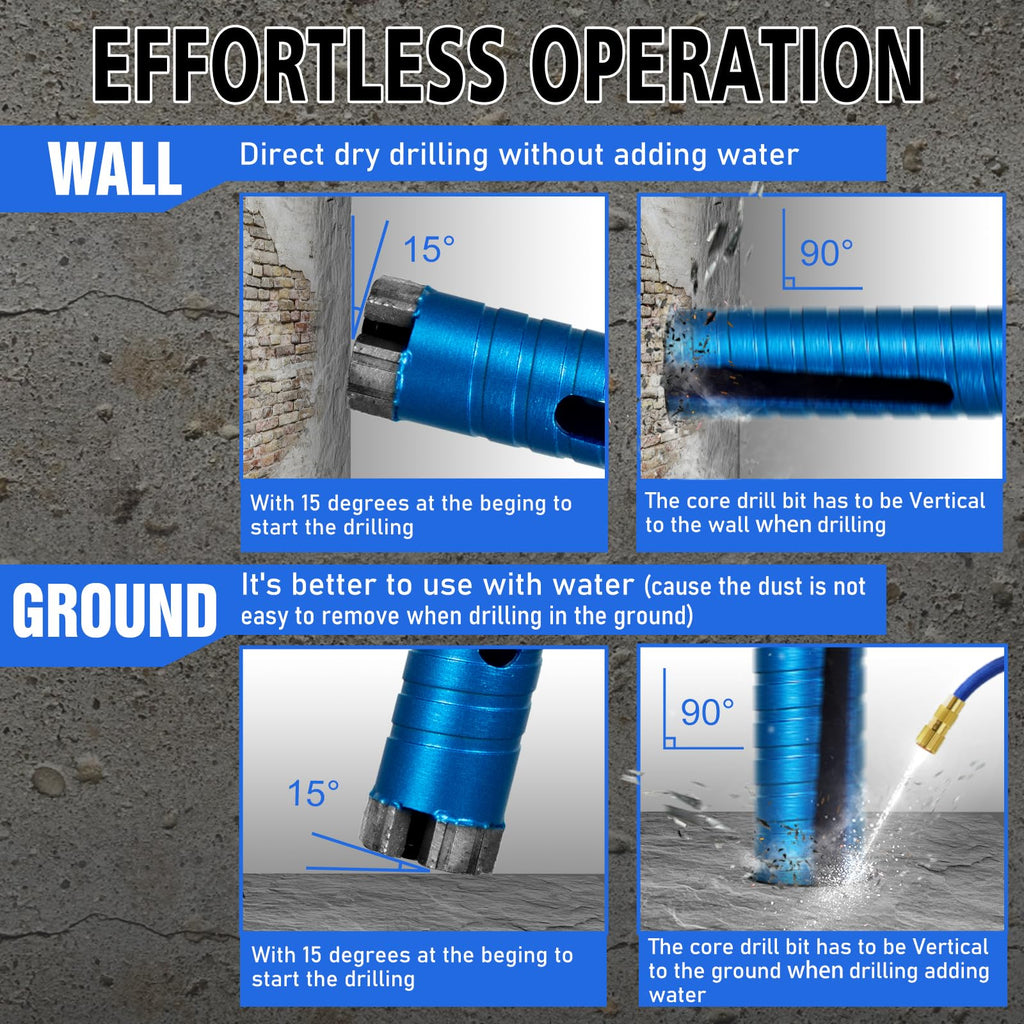 SALI Diamond Core Drill Bits 1 1/2" Diameter 10"/254mm Drilling Depth 5/8-11" Thread Core Bit Turbo Laser-Welded Segments for Cured Concrete with Brick, Block, Masonry, with Two Adapters
