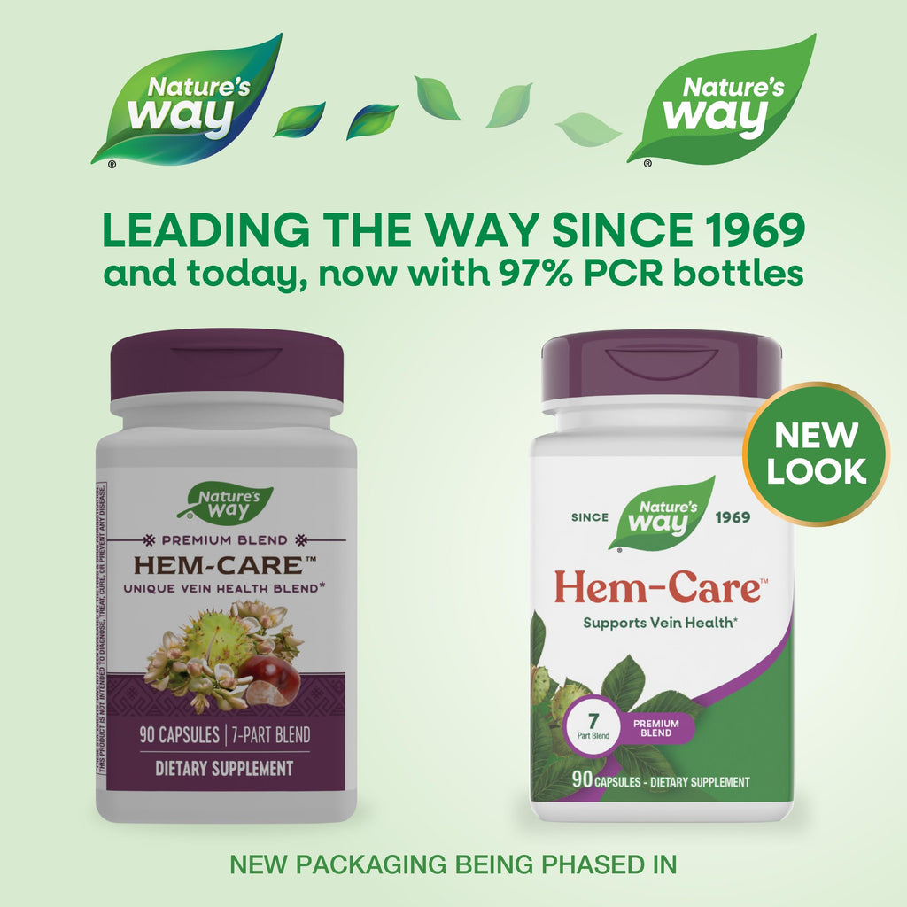 Nature's Way Premium Hem-Care, Unique Vein Health Blend*, with Vitamins C & E, Choline, Calcium, Phosphorus, Horse Chestnut Extract, and Japanese Sophora Extract, 90 Capsules (Packaging May Vary)