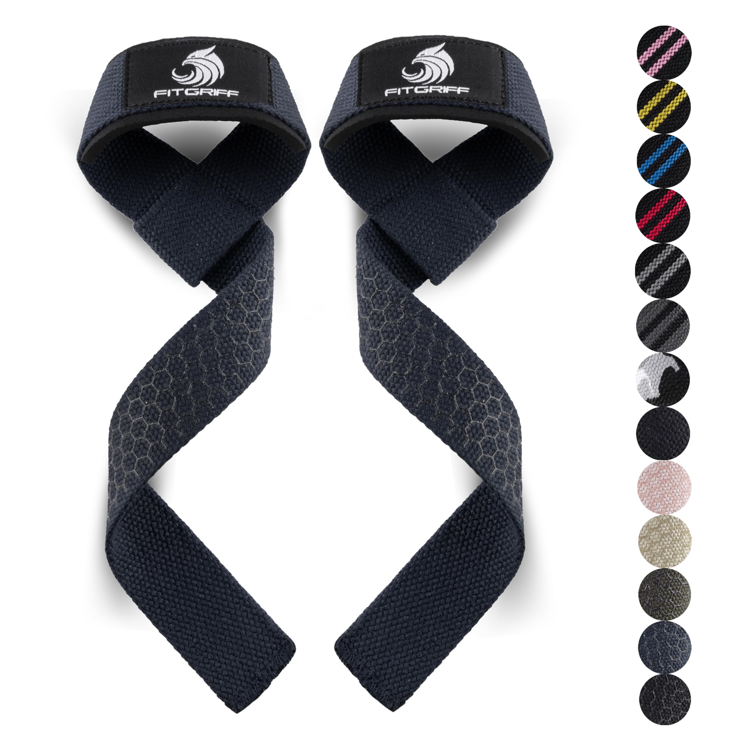 Fitgriff�� Lifting Wrist Straps for Weightlifting, Gym, Deadlift, Workout (Made of Premium Cotton & Padded) - Men & Women (Standard, Navy Blue (Silicone-Grip))
