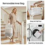 efluky Slim Laundry Hamper with Lid and Removable Bag, 75L Beige