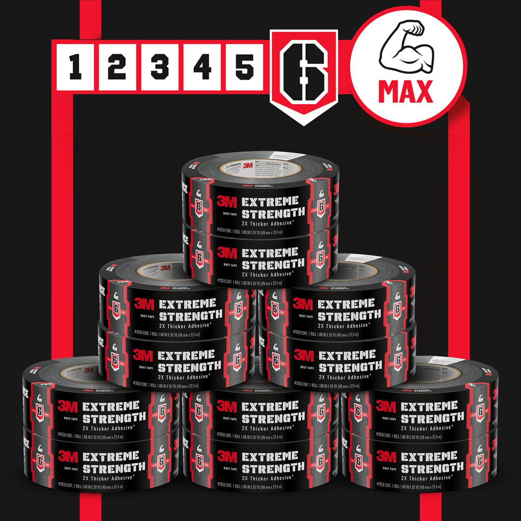 3M Extreme Strength Duct Tape 2830, 1.88 in x 30 yd, Double-Thick Adhesive, Heavy-Duty Waterproof Black Tape, Indoor/Outdoor Use, 12 Rolls