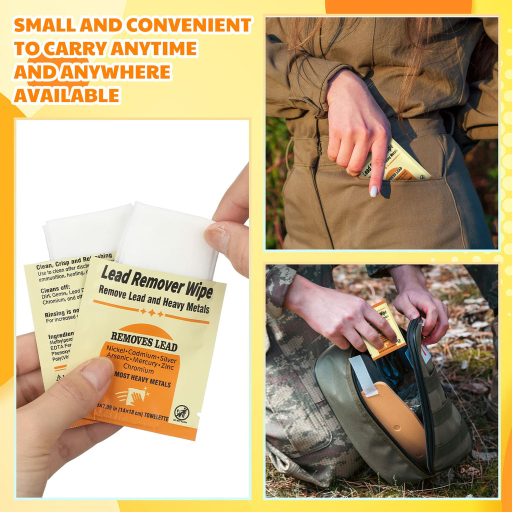 Heigble 200 Pack Lead Remover Wipes for Shooting Hand&Surface Cleaning Wipes Effectively Removes Lead, Dust, Oil&Grime Individually Wrapped Wipe for Shooting Ranges, Hunting, Industrial Use (Orange)